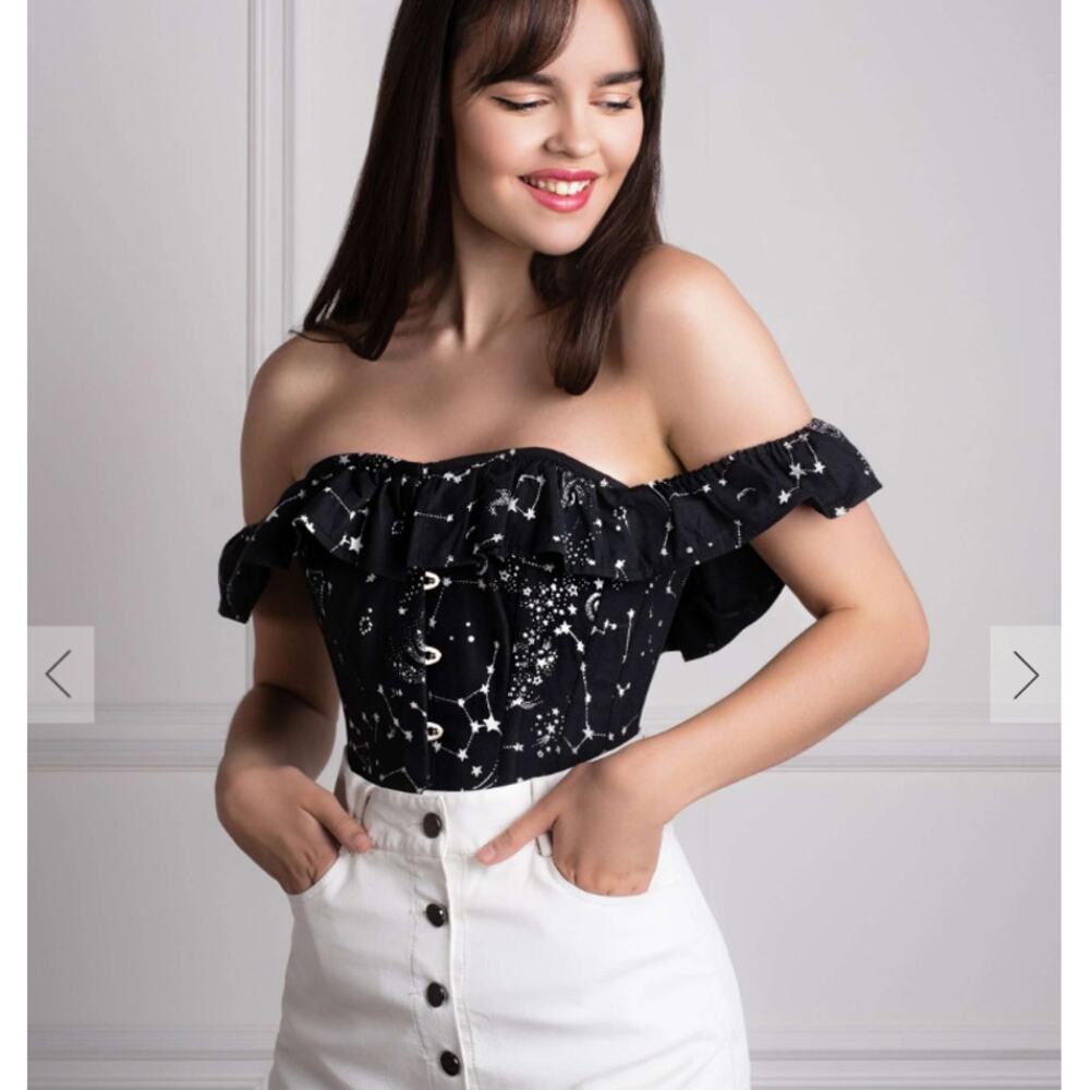 Black Ruffled Bustier Bodysuit